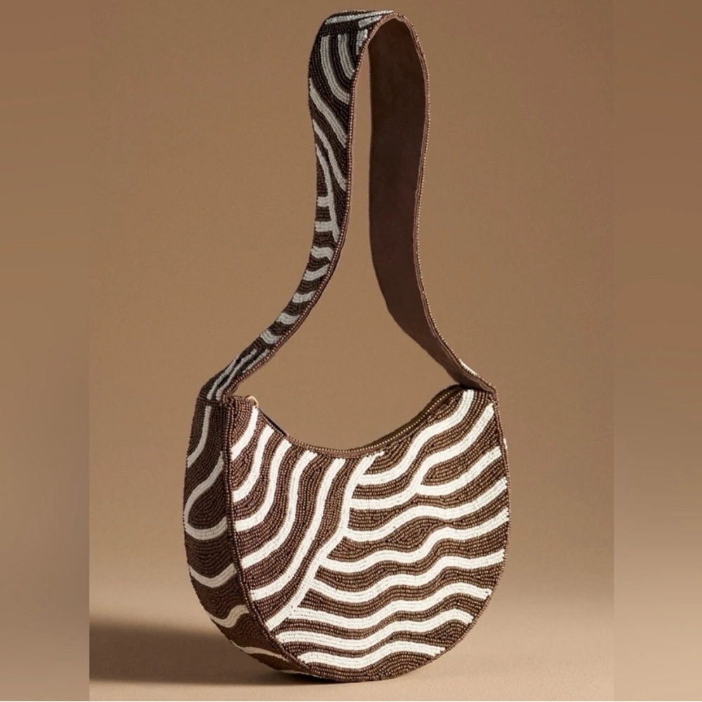 Anthropologie Crescent Beaded Shotkder Bag - Picture 3 of 14